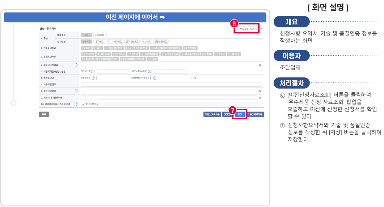 신청사항 요약 및 기술 품질인증
